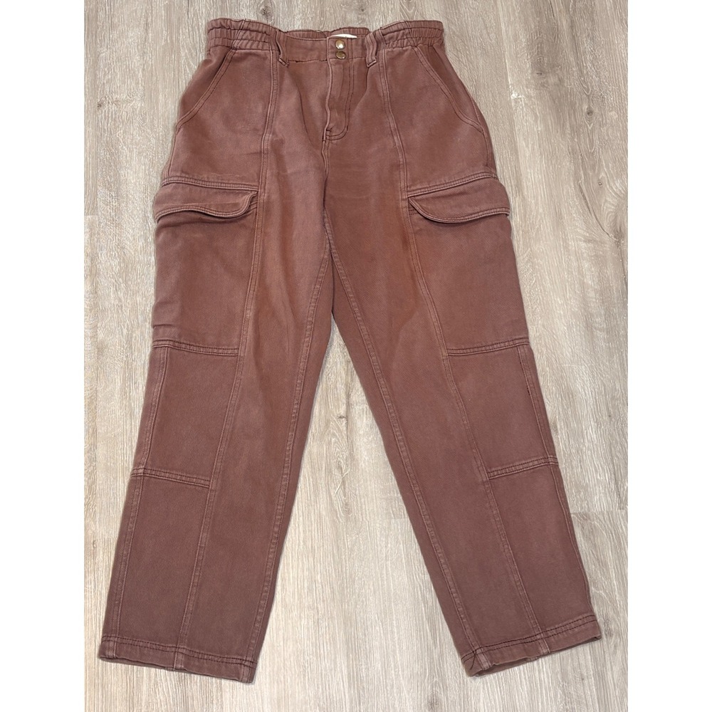 PacSun Womens Elastic Waist Cargo Pants Brown Cotton Utility Straight Leg Size M
